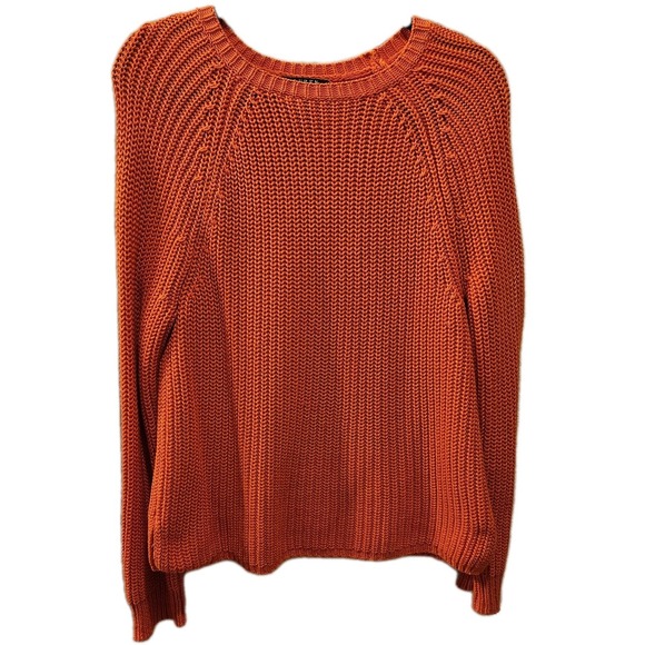 2 Lauren Ralph Lauren Women Cotton Crew Neck Sweaters Orange Navy Petite Large - Picture 3 of 8